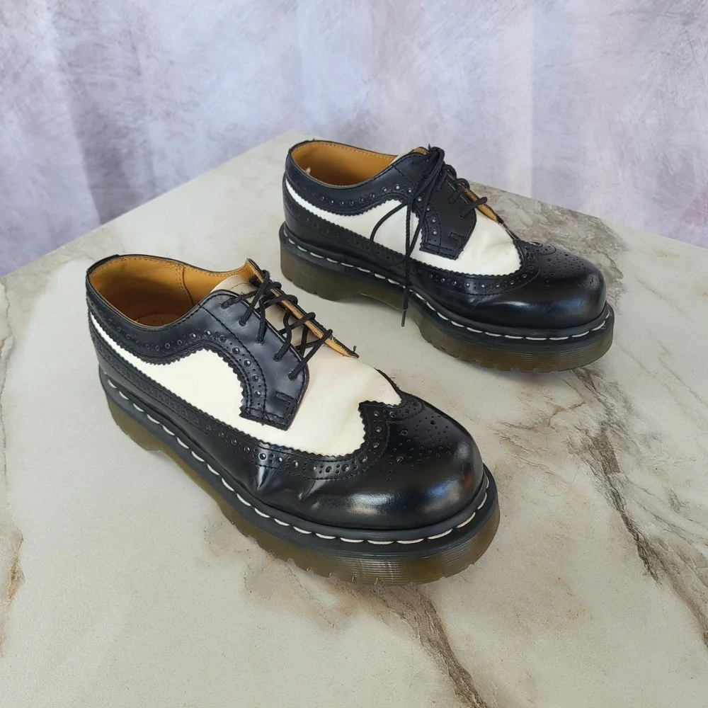 Dr. Martens 3989 Bex Long Wing Derby Two Tone Black White Size 6 Men's